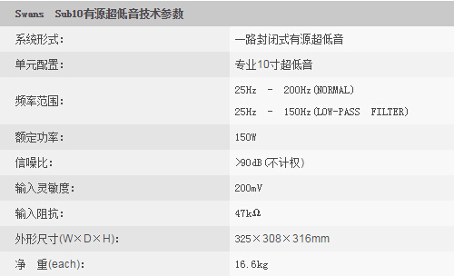HiVi 惠威 SUB10 家庭影院低音炮有源超低音系列产品参数