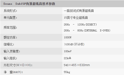 HiVi 惠威 SUB15F 低音炮 家庭影院 有源超低音系列产品参数